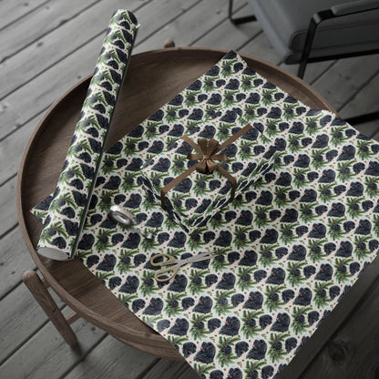 Newfoundland Portrait Wreath Wrapping Paper — gift wrapping presented on a wooden table