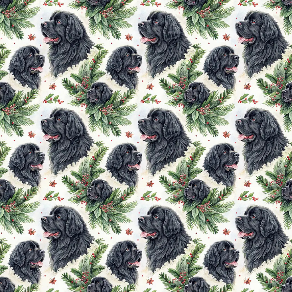 Newfoundland Portrait Wreath Wrapping Paper — repeating pattern tile