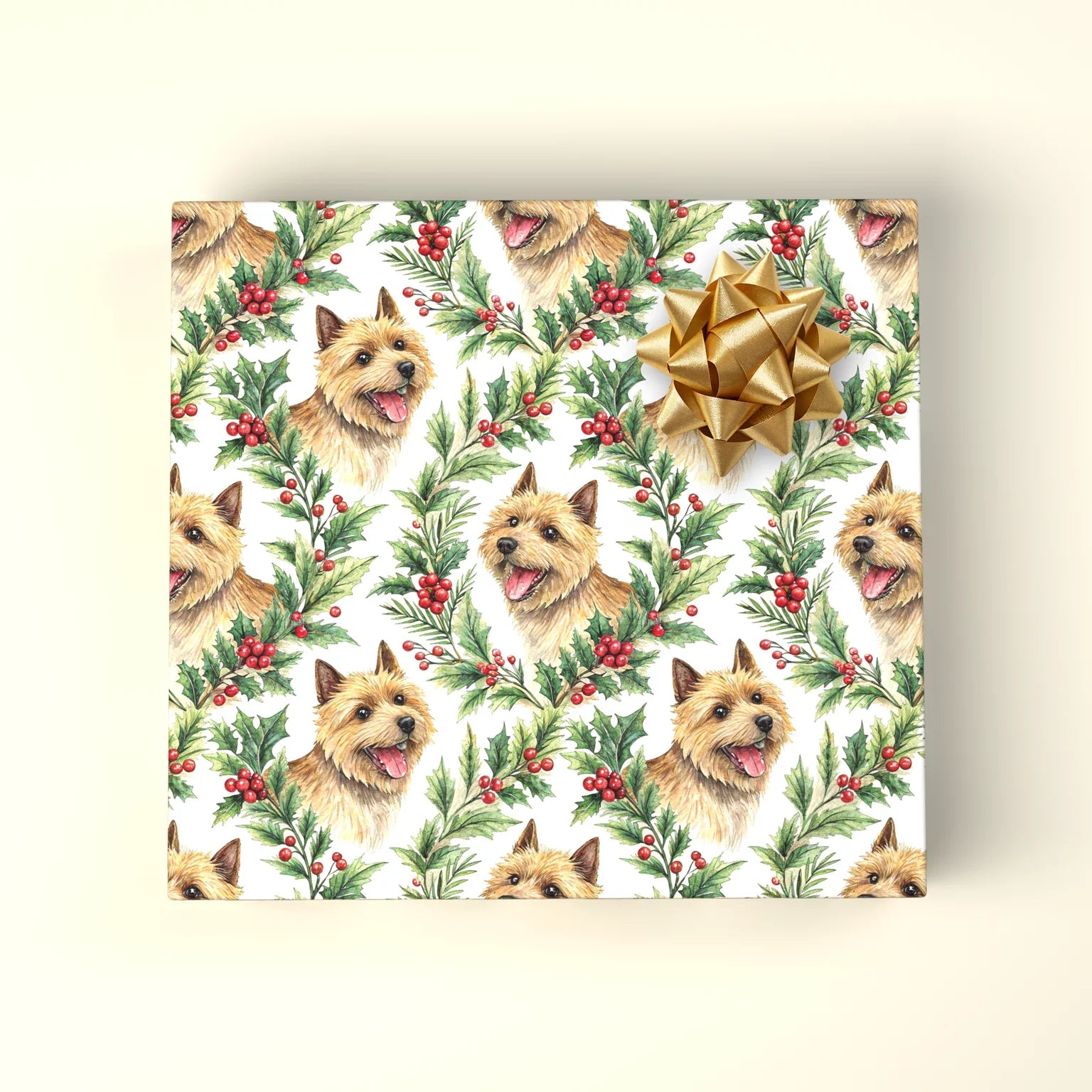 Norwich Terrier Portrait Wreath Wrapping Paper — wrapped gift presentation