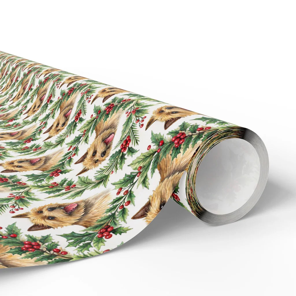 Norwich Terrier Portrait Wreath Wrapping Paper — paper roll
