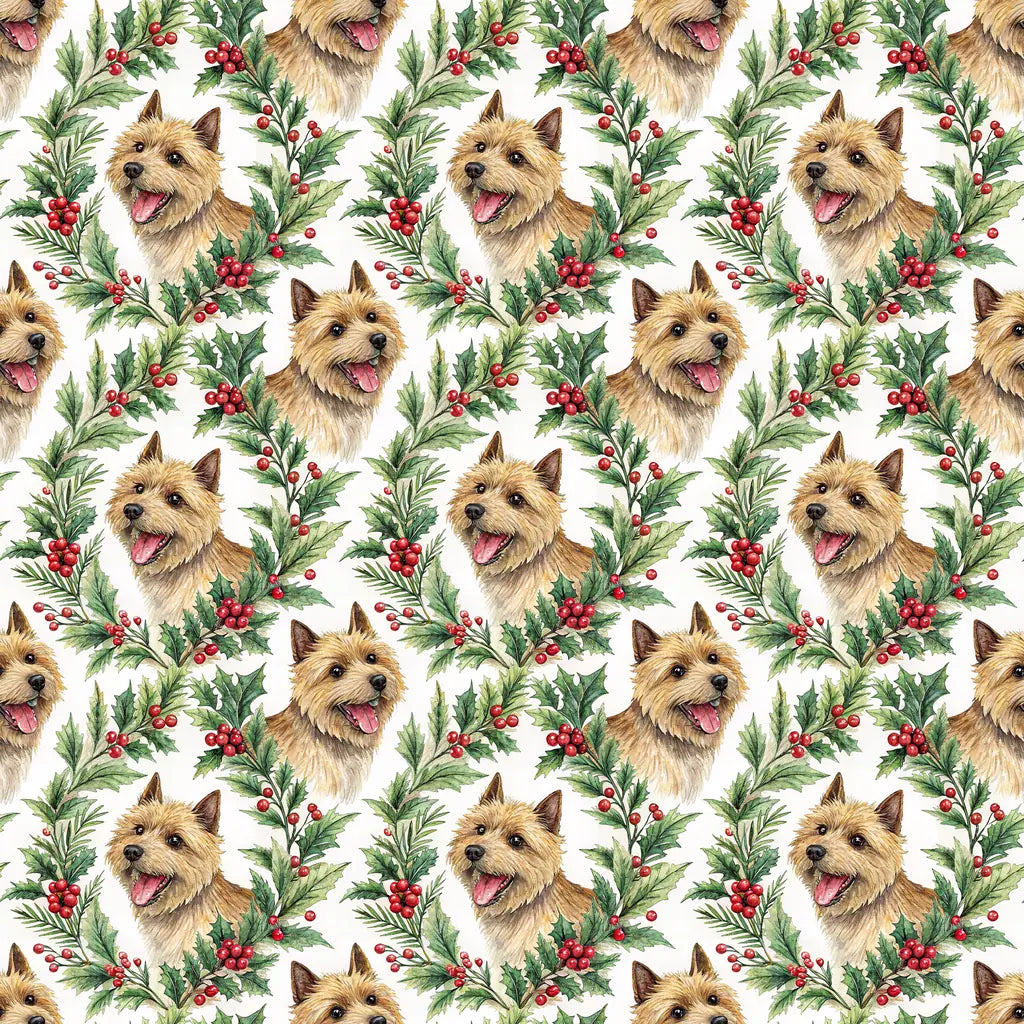 Norwich Terrier Portrait Wreath Wrapping Paper — repeating pattern tile