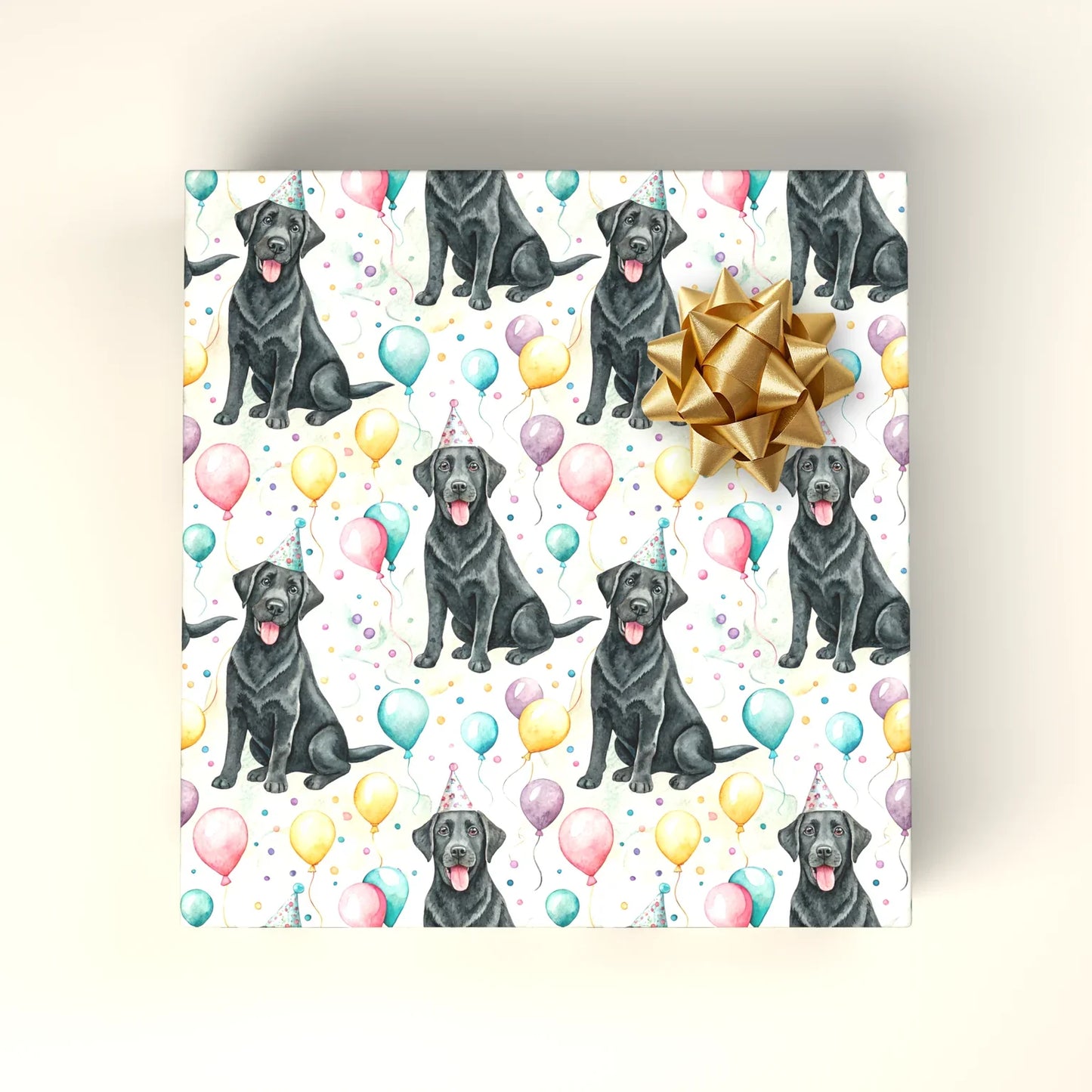 Party Animal: Black Lab Birthday Wrapping Paper — wrapped gift presentation