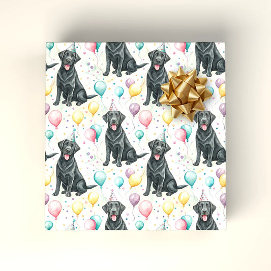 Party Animal: Black Lab Birthday Wrapping Paper — wrapped gift presentation