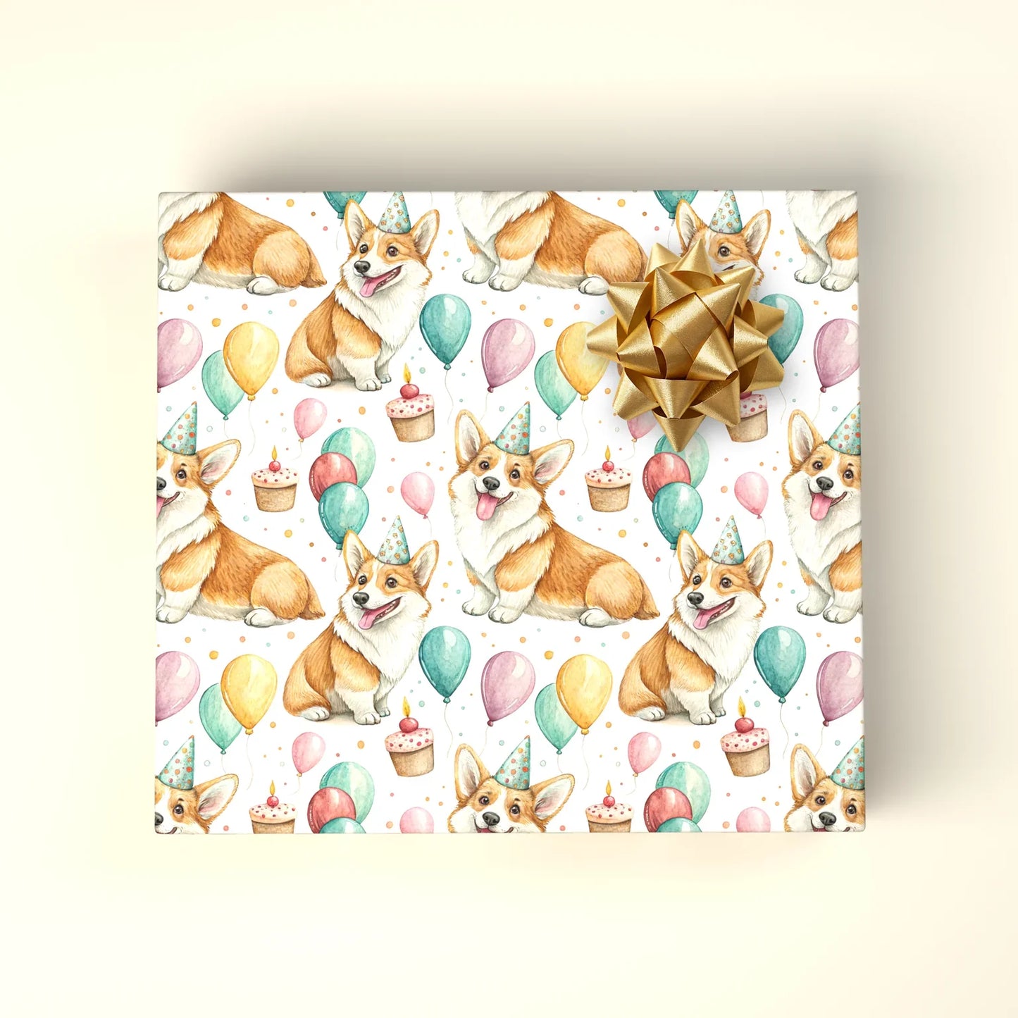 Party Animal: Corgi Birthday Wrapping Paper — wrapped gift presentation