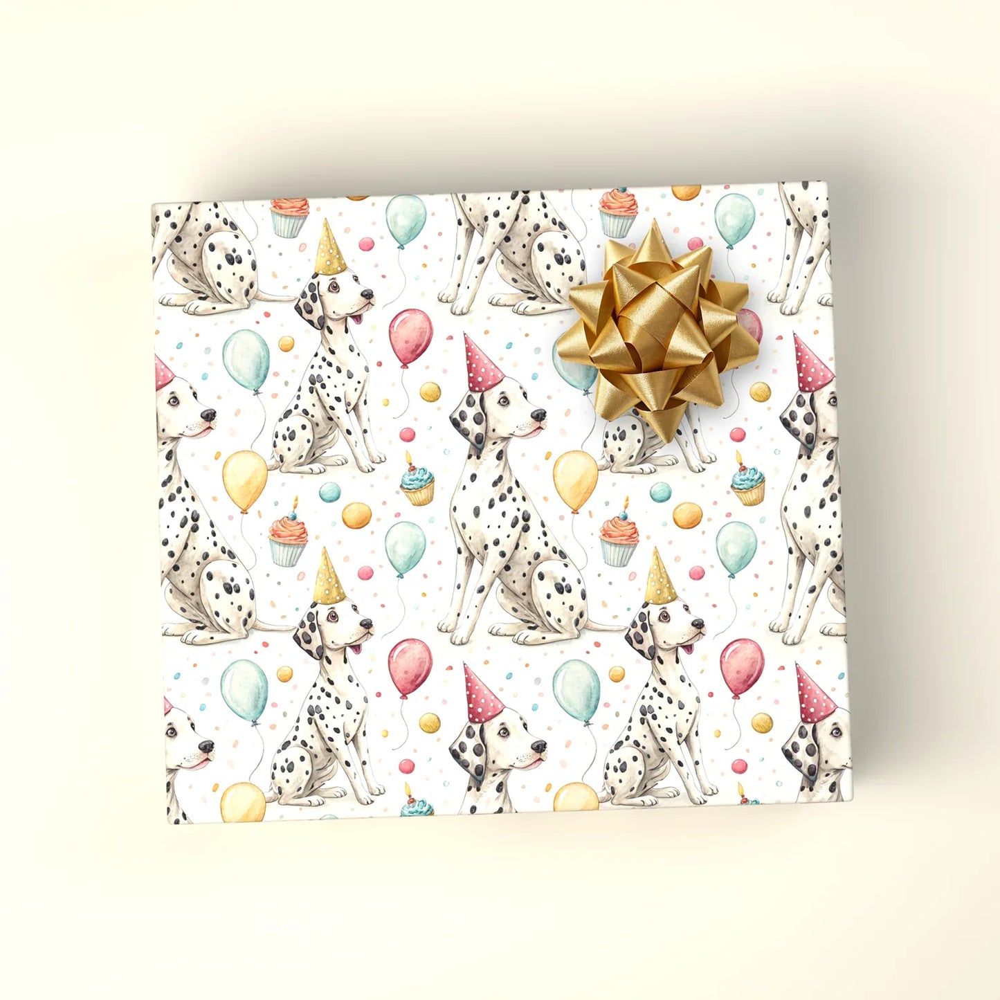 Party Animal: Dalmatian Birthday Wrapping Paper — wrapped gift presentation