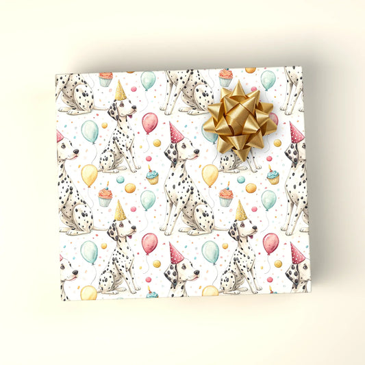 Party Animal: Dalmatian Birthday Wrapping Paper — wrapped gift presentation