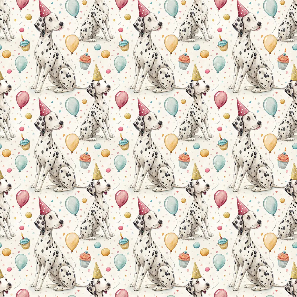 Party Animal: Dalmatian Birthday Wrapping Paper — repeating pattern tile