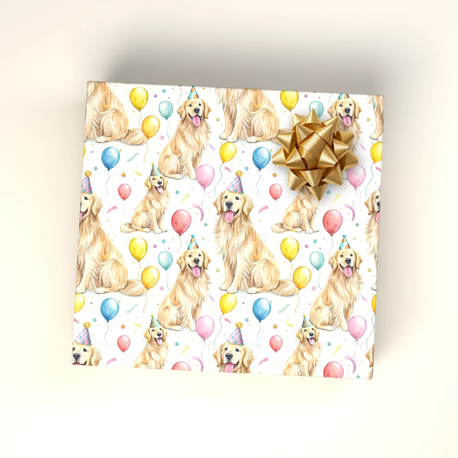 Party Animal: Golden Retriever Birthday Wrapping Paper — wrapped gift presentation