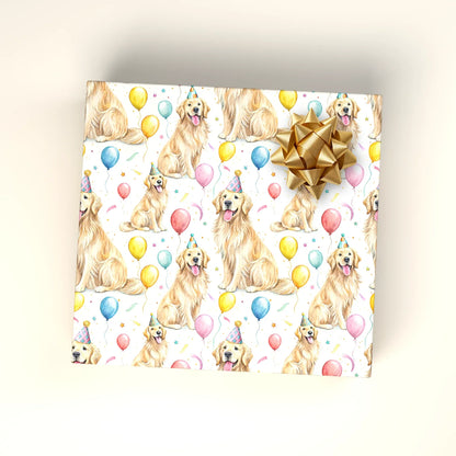 Party Animal: Golden Retriever Birthday Wrapping Paper — wrapped gift presentation