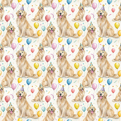 Party Animal: Golden Retriever Birthday Wrapping Paper — repeating pattern tile