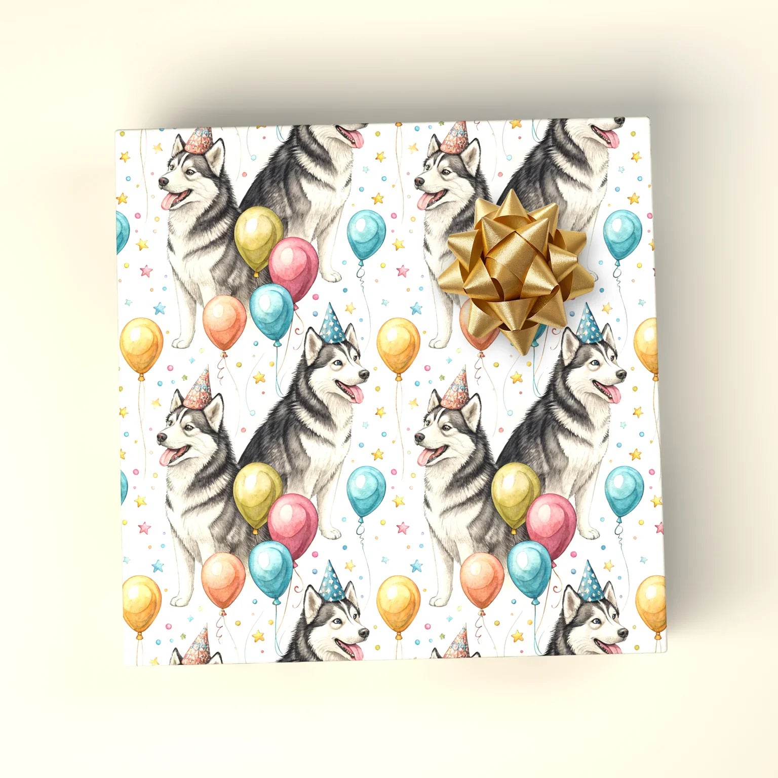 Party Animal Siberian Husky Birthday Wrapping Paper — wrapped gift presentation