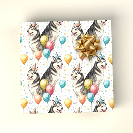 Party Animal Siberian Husky Birthday Wrapping Paper — wrapped gift presentation