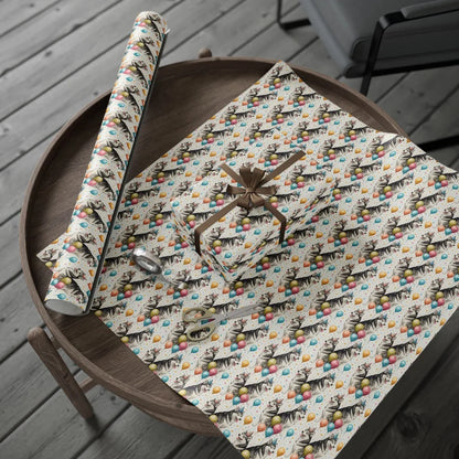 Party Animal Siberian Husky Birthday Wrapping Paper — gift wrapping presented on a wooden table