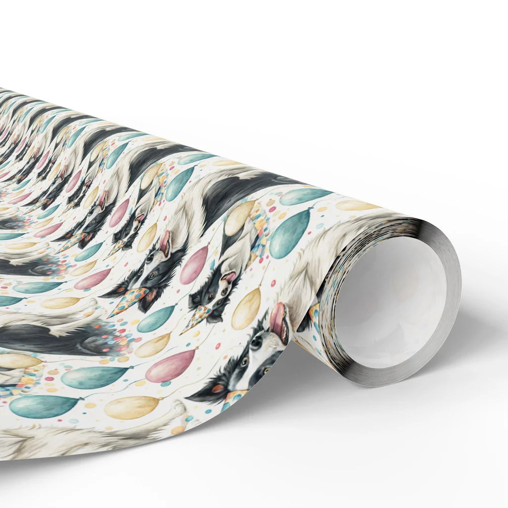 Party Hat Border Collie Birthday Wrapping Paper — paper roll