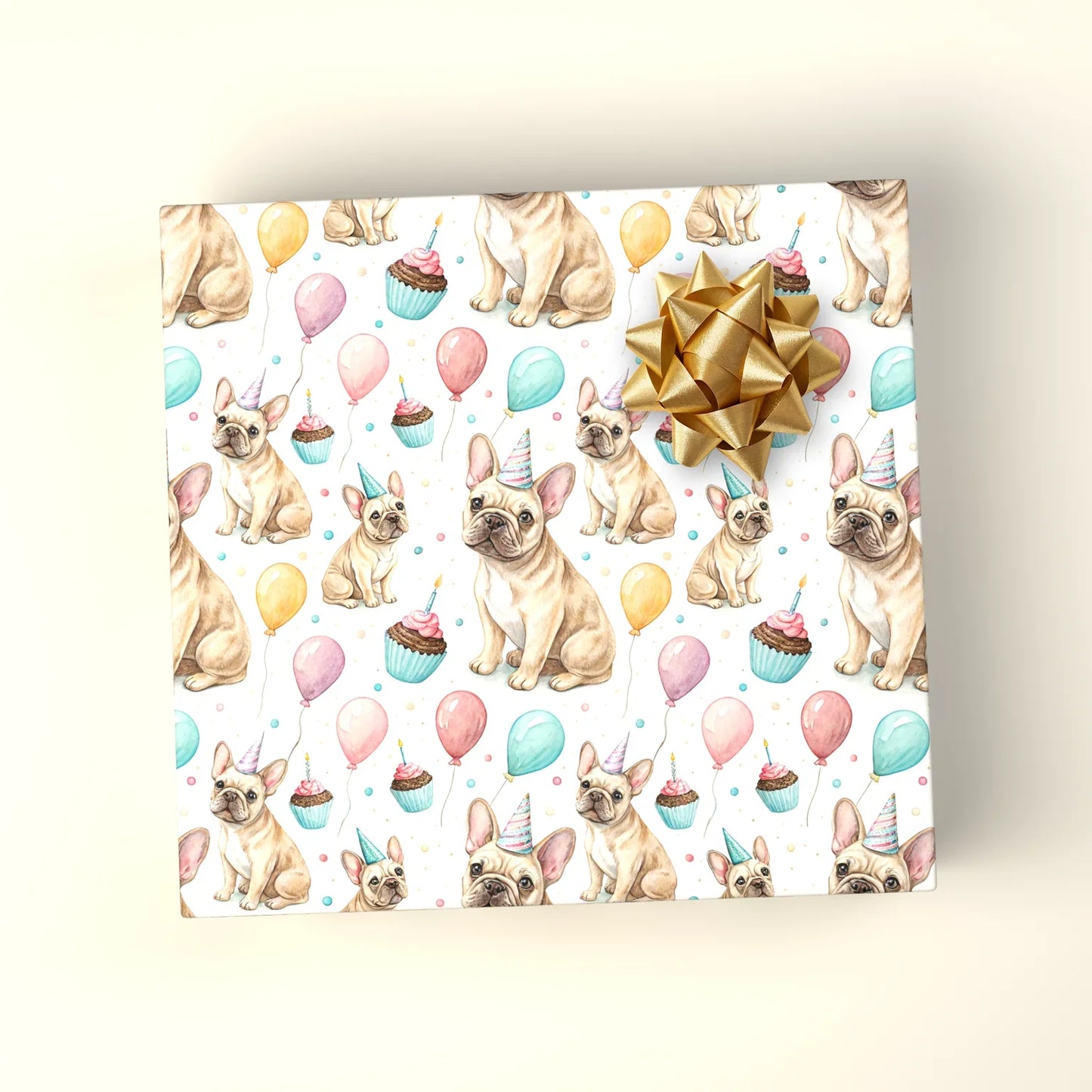 Party Hat French Bulldog Birthday Wrapping Paper — wrapped gift presentation