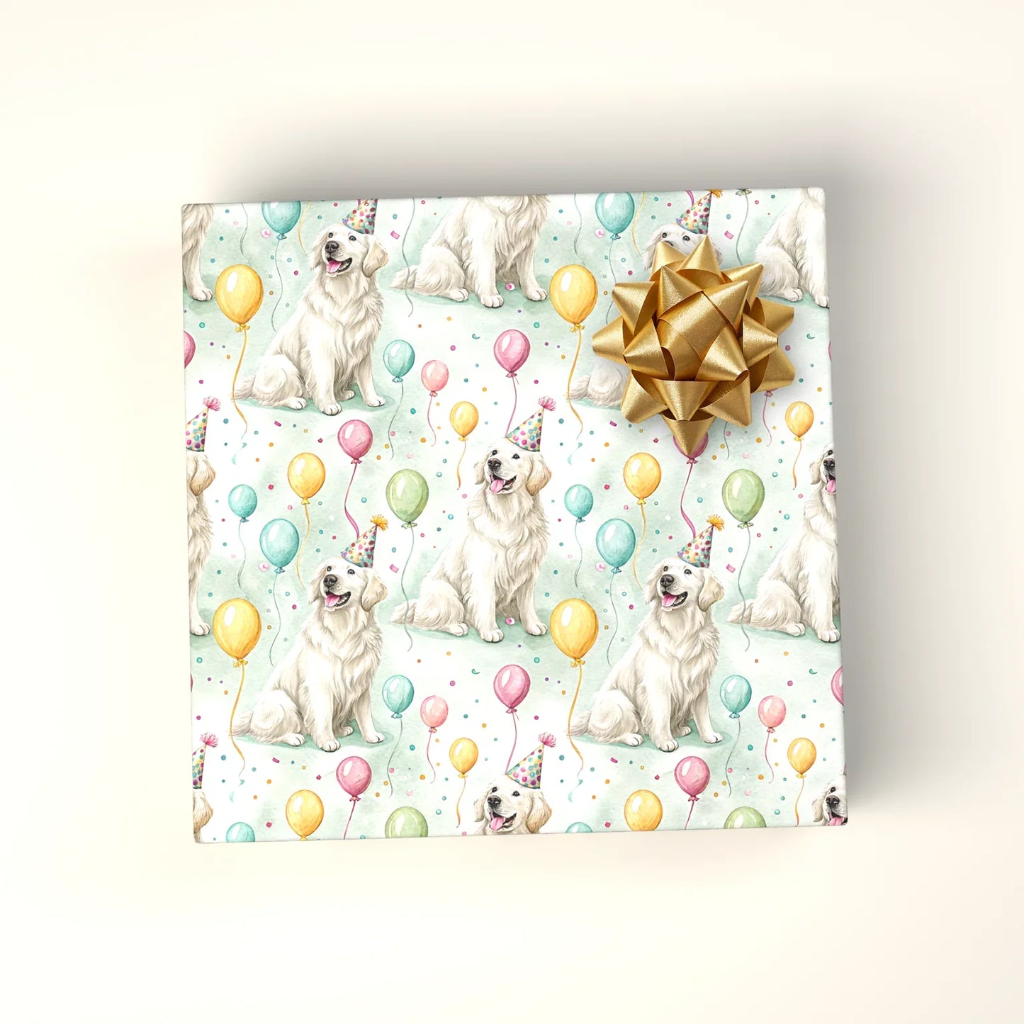 Party Hat Golden Retriever Birthday Wrapping Paper — wrapped gift presentation