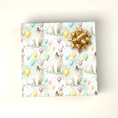 Party Hat Golden Retriever Birthday Wrapping Paper — wrapped gift presentation