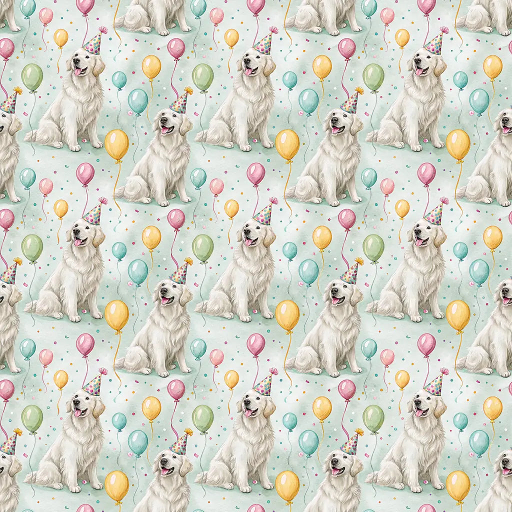 Party Hat Golden Retriever Birthday Wrapping Paper — repeating pattern tile