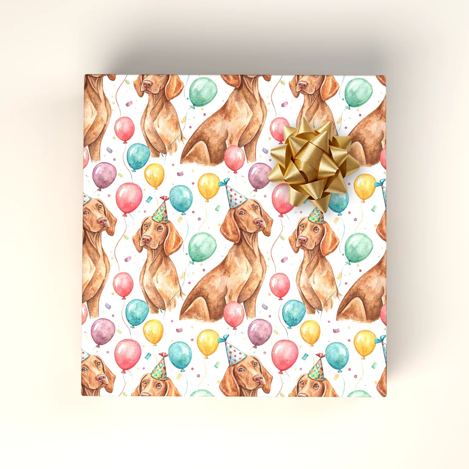 Party Hat Vizsla Birthday Wrapping Paper — wrapped gift presentation