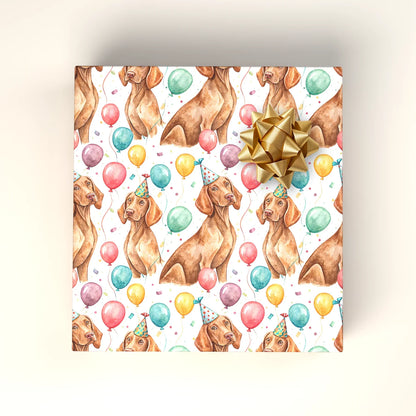 Party Hat Vizsla Birthday Wrapping Paper — wrapped gift presentation