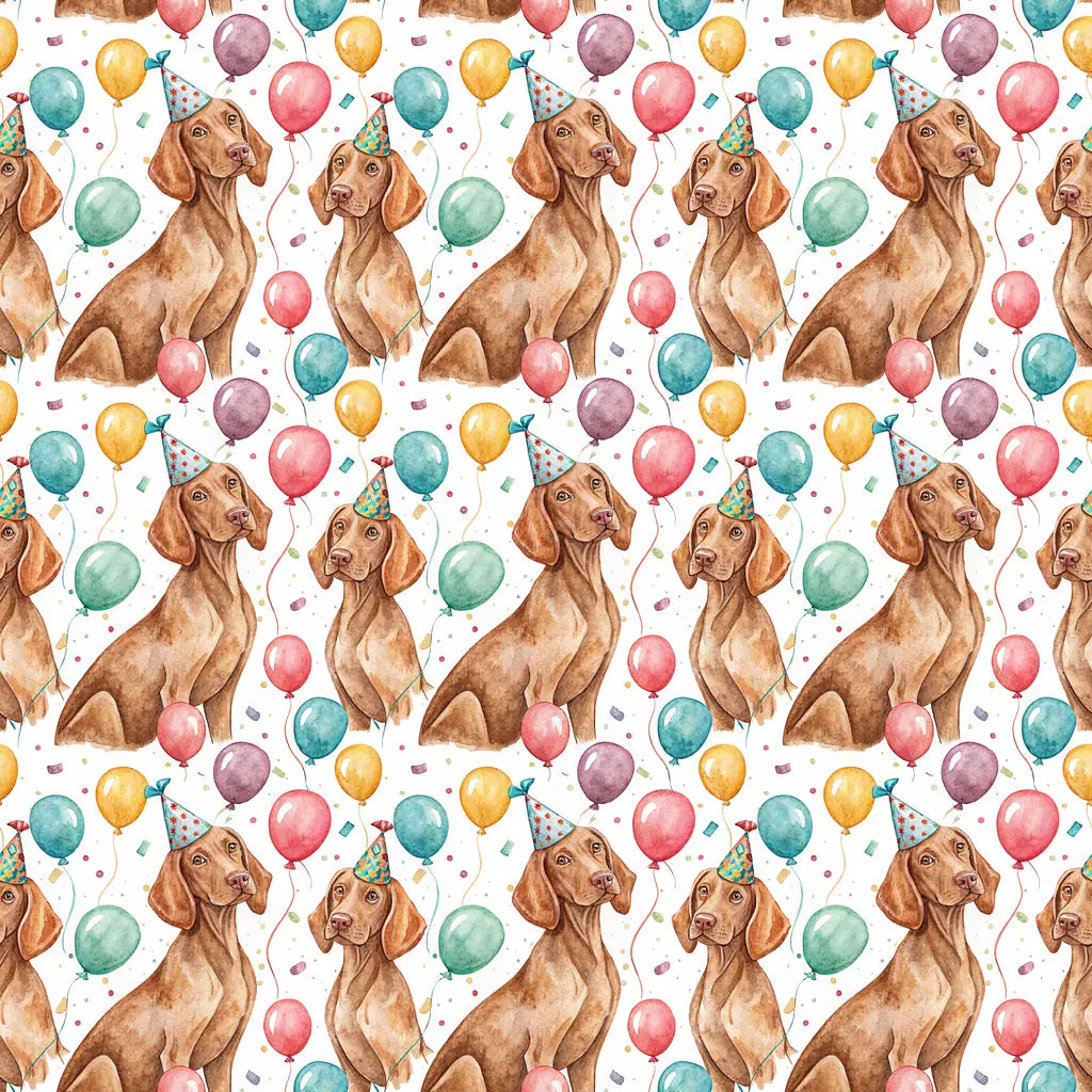 Party Hat Vizsla Birthday Wrapping Paper — repeating pattern tile