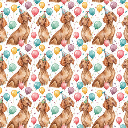 Party Hat Vizsla Birthday Wrapping Paper — repeating pattern tile