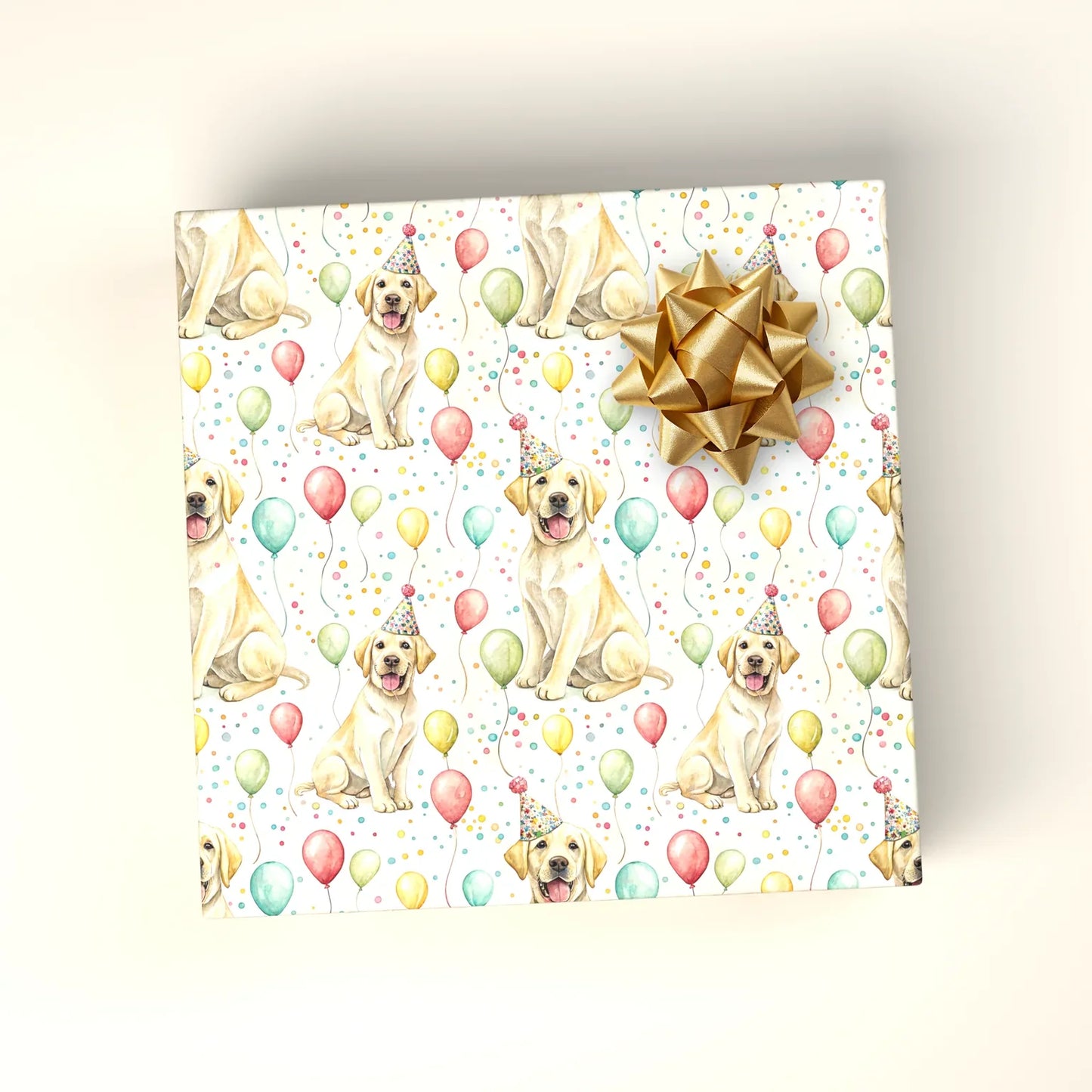 Party Hat Yellow Lab Birthday Wrapping Paper — wrapped gift presentation
