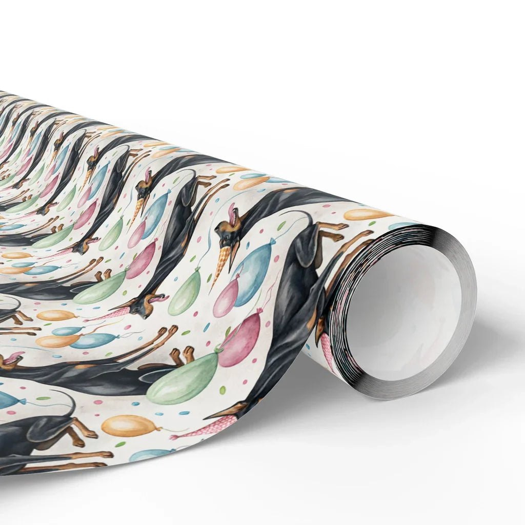 Party Pinscher: Doberman Birthday Wrapping Paper — paper roll