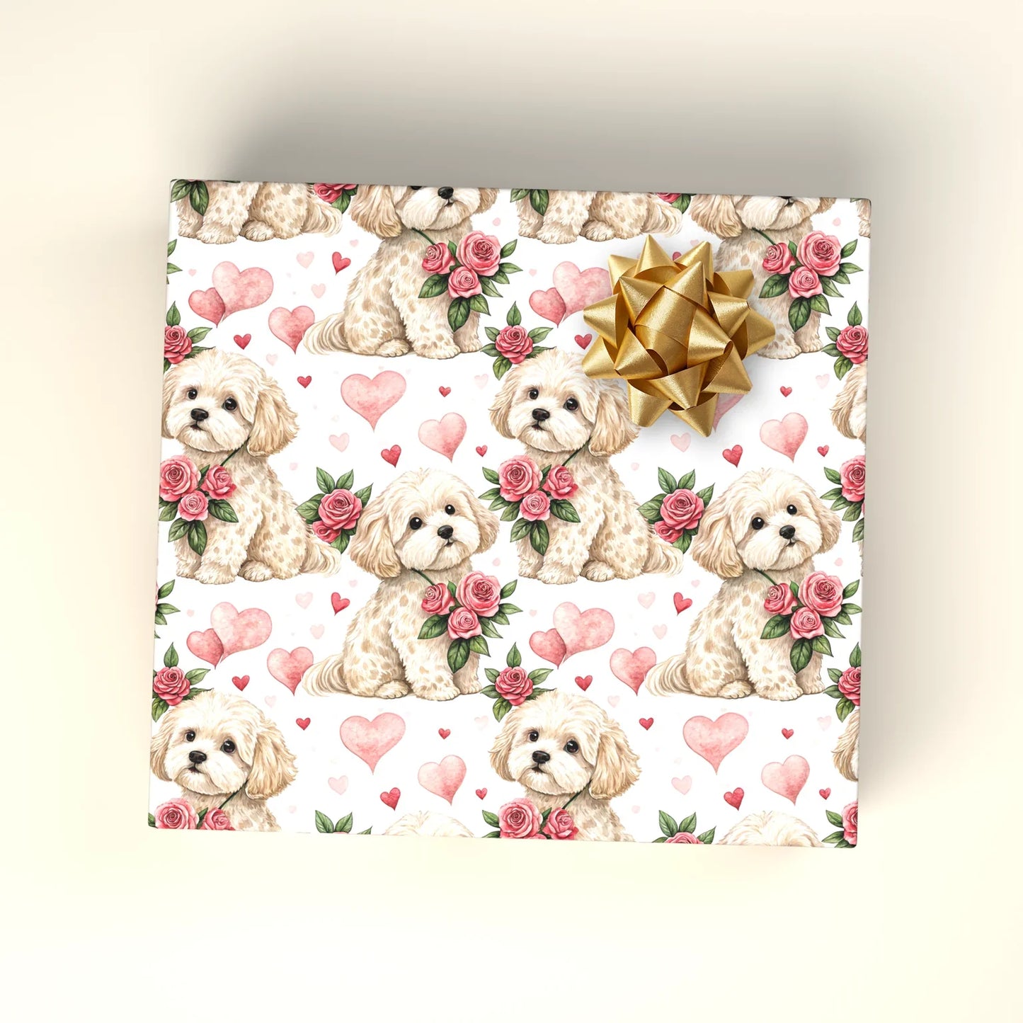Pawsitively Yours: Cavapoo Valentine's Day Wrapping Paper — wrapped gift presentation