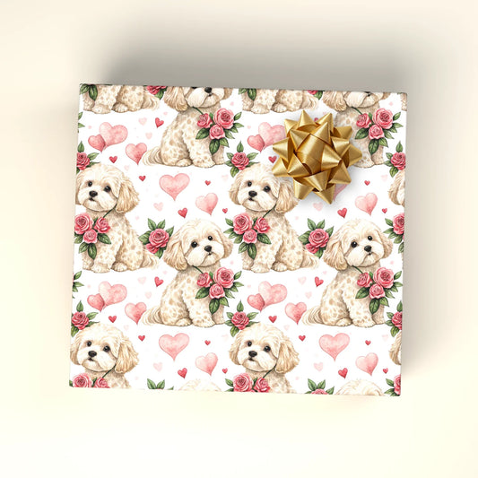 Pawsitively Yours: Cavapoo Valentine's Day Wrapping Paper — wrapped gift presentation