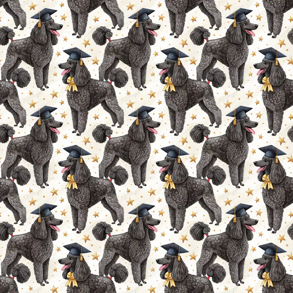 Poodle Graduation Wrapping Paper — repeating pattern tile