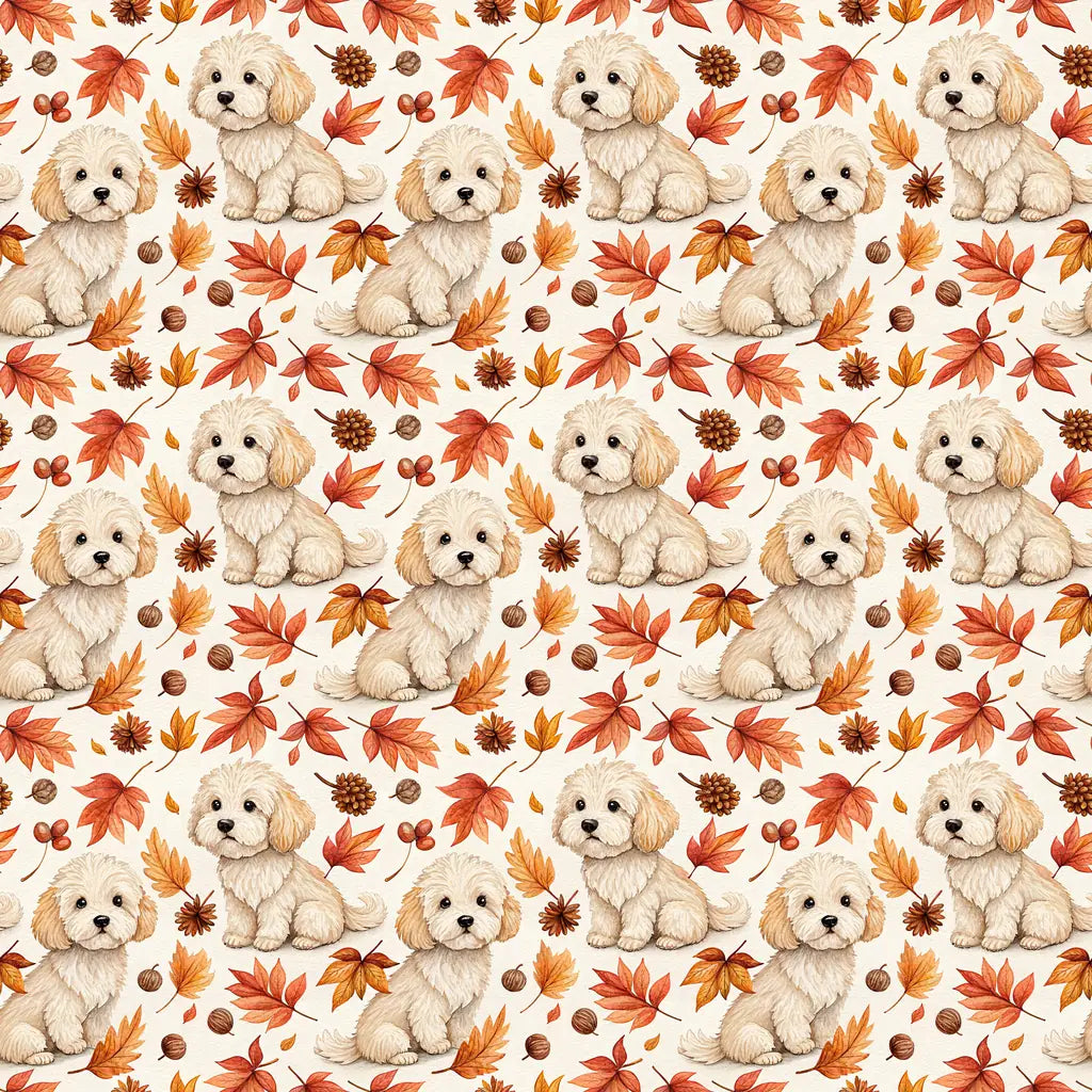 Maltipoo Autumn Wrapping Paper — repeating pattern tile