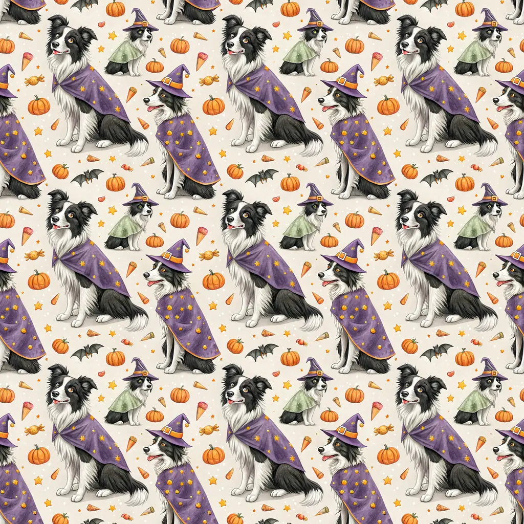 Costume Contest Border Collie Halloween Wrapping Paper — repeating pattern tile
