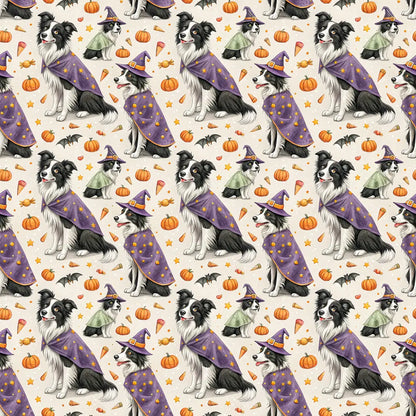 Costume Contest Border Collie Halloween Wrapping Paper — repeating pattern tile