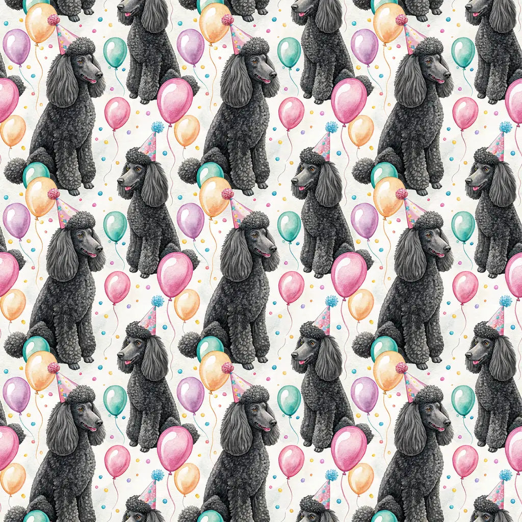 Party Animal Poodle Birthday Wrapping Paper — repeating pattern tile