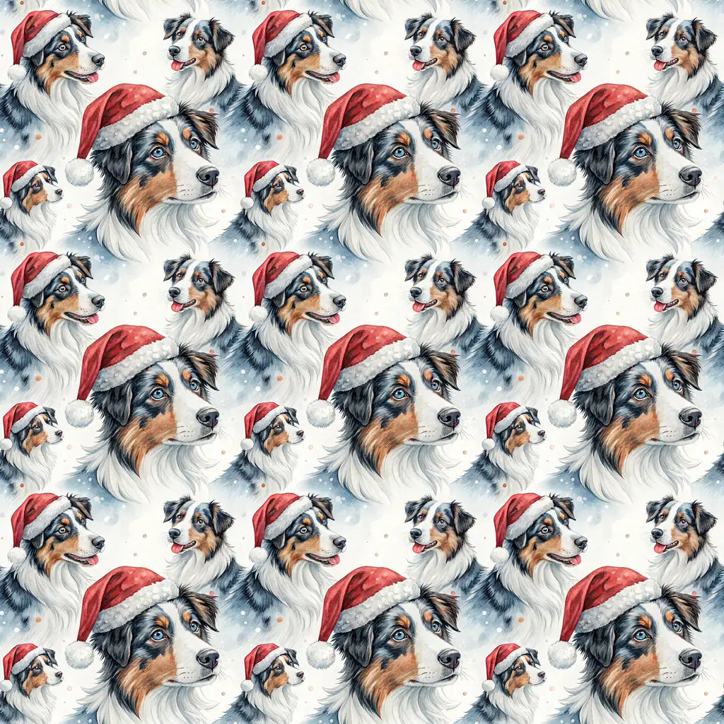 Santa Paws Australian Shepherd Christmas Wrapping Paper — repeating pattern tile