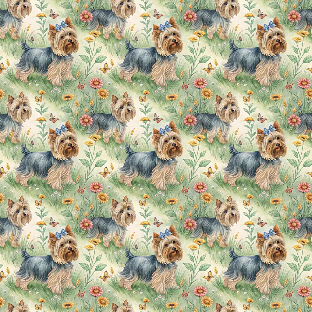Yorkshire Terrier Spring Garden Wrapping Paper — repeating pattern tile