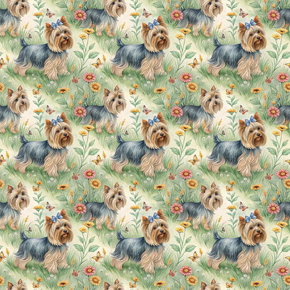 Yorkshire Terrier Spring Garden Wrapping Paper — repeating pattern tile