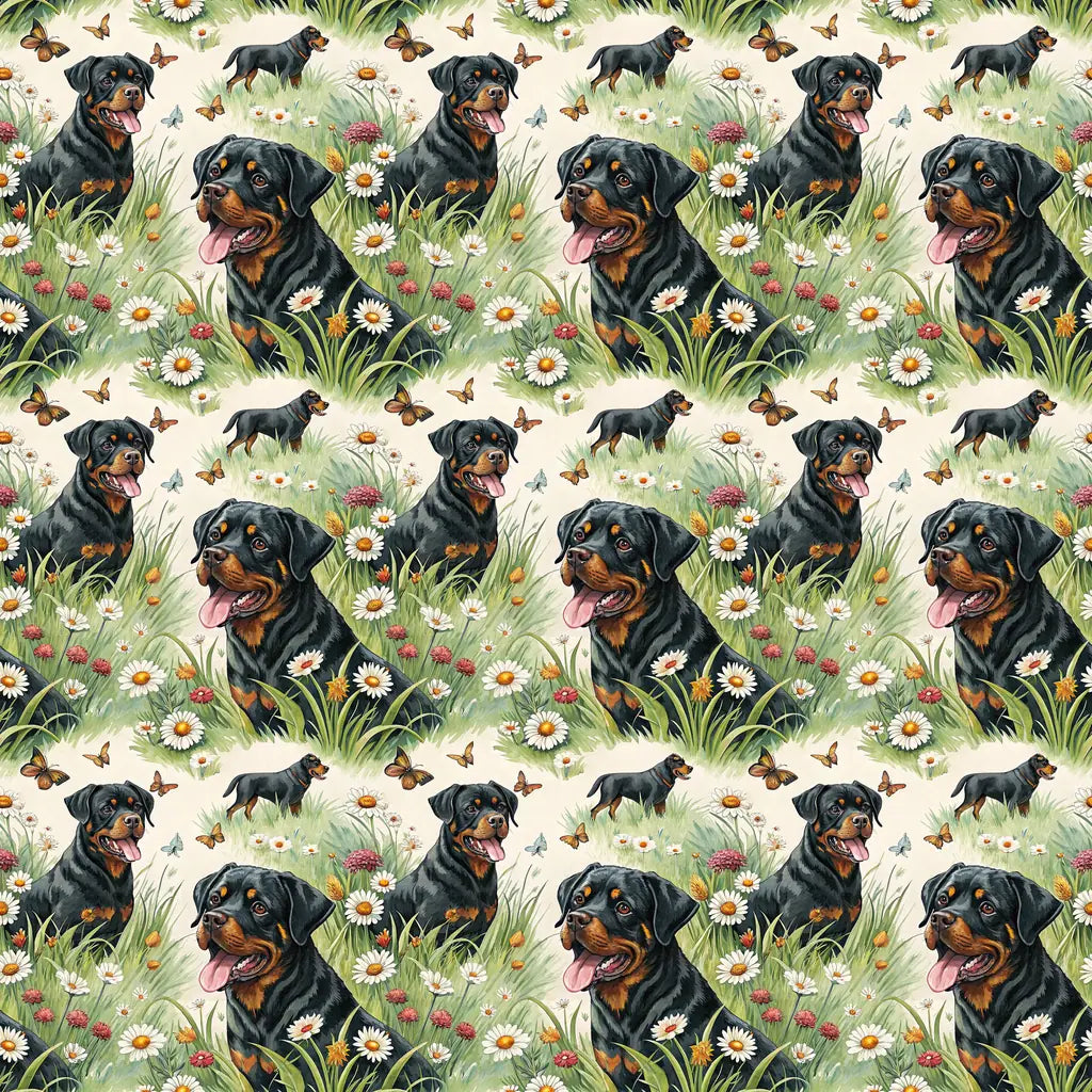 Rottweiler Spring Garden Wrapping Paper — repeating pattern tile