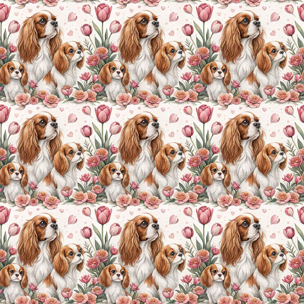 Cavalier King Charles Spaniel Floral Mother's Day Wrapping Paper — repeating pattern tile