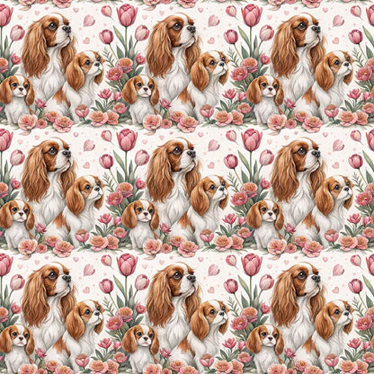 Cavalier King Charles Spaniel Floral Mother's Day Wrapping Paper — repeating pattern tile