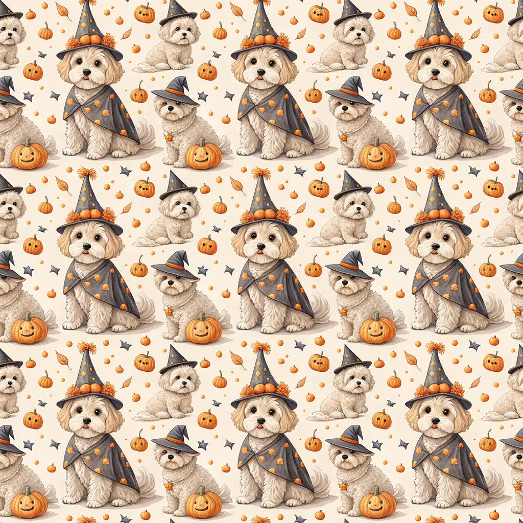 Costume Contest Maltipoo Halloween Wrapping Paper — repeating pattern tile
