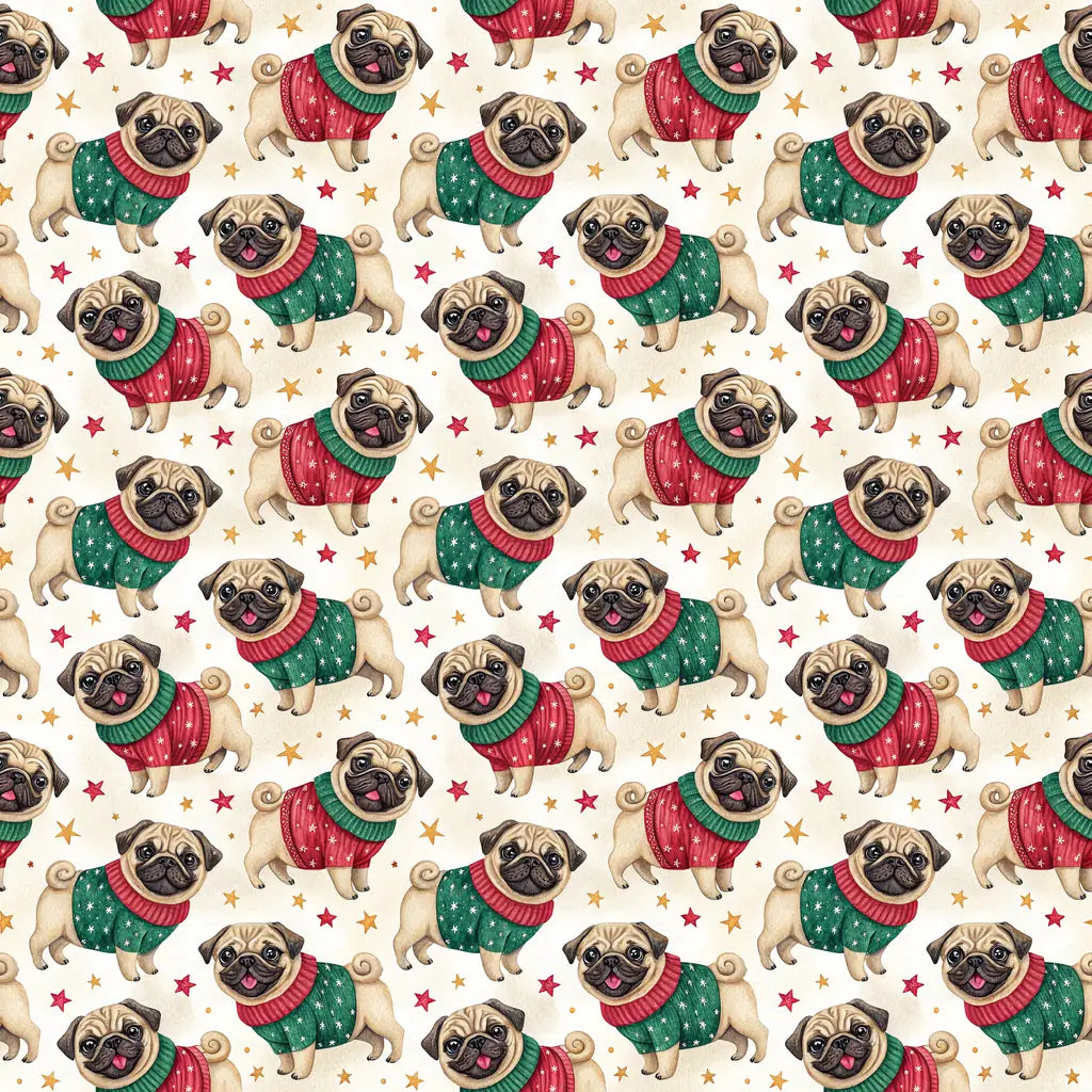 Ugly Sweater Pug Christmas Wrapping Paper — repeating pattern tile