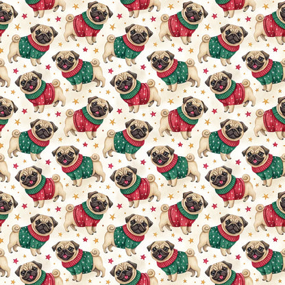 Ugly Sweater Pug Christmas Wrapping Paper — repeating pattern tile