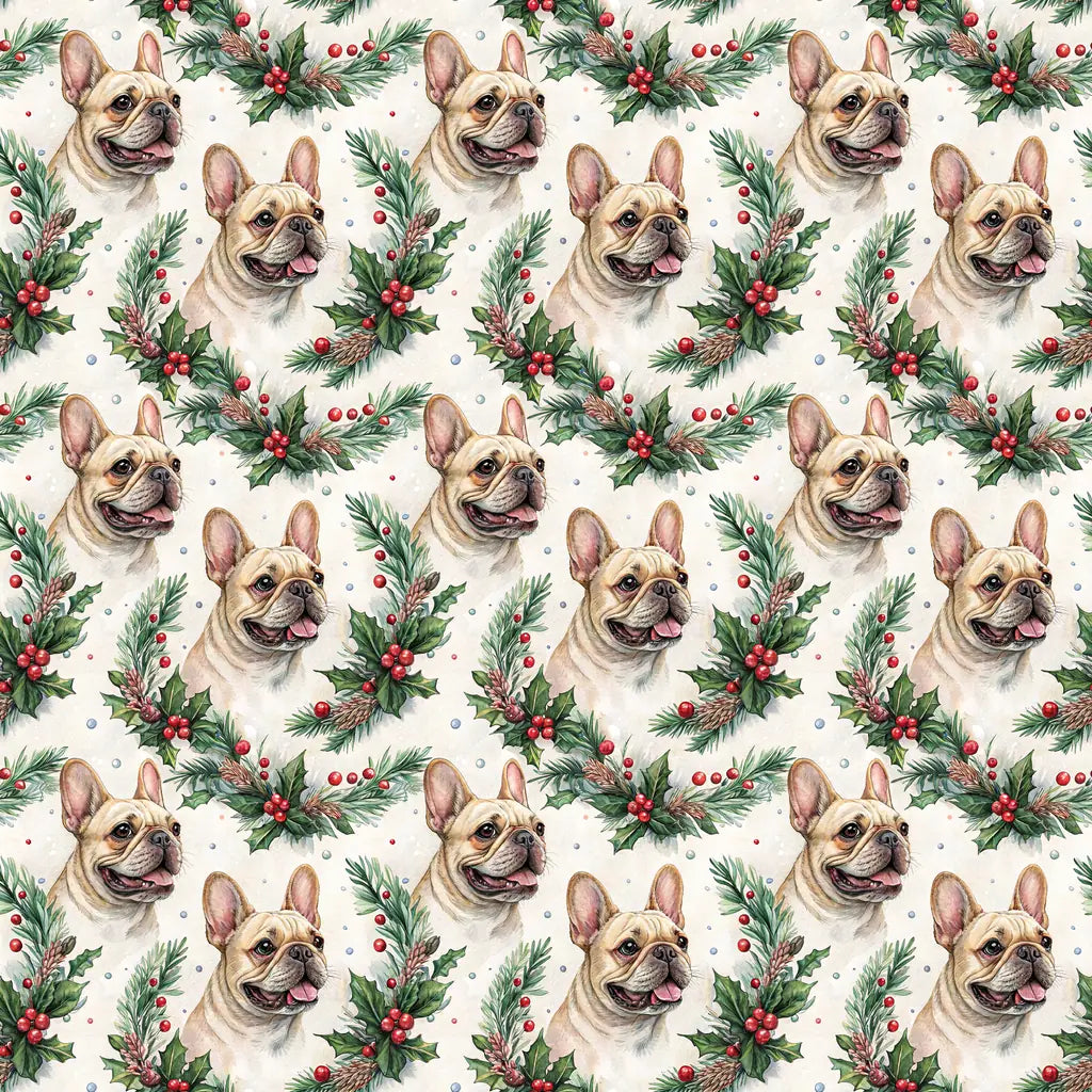 French Bulldog Christmas Wreath Wrapping Paper — repeating pattern tile
