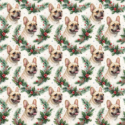 French Bulldog Christmas Wreath Wrapping Paper — repeating pattern tile