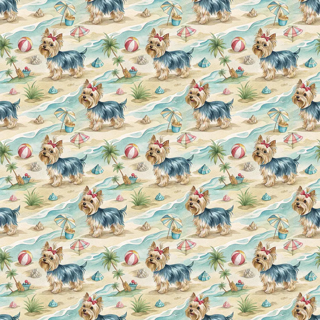 Yorkshire Terrier Beach Day Wrapping Paper — repeating pattern tile