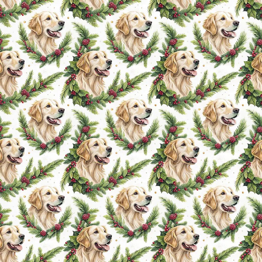 Golden Retriever Christmas Wreath Wrapping Paper — repeating pattern tile