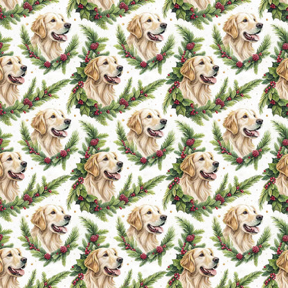 Golden Retriever Christmas Wreath Wrapping Paper — repeating pattern tile