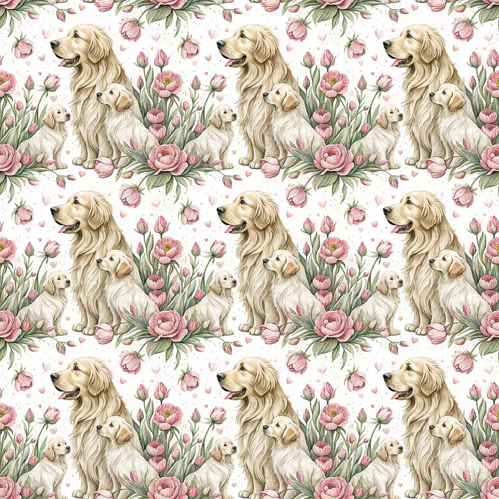 Golden Retriever Floral Mother's Day Wrapping Paper — repeating pattern tile